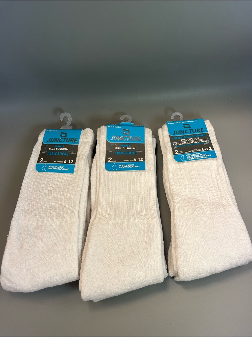 Juncture Men's Socks Size 6-12 White Full Cushion 2 Pair Pack Crew Sock Set of 3